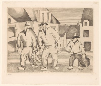 Bir sokakta üç denizci les trois marinleri by Jean Emile Laboureur (signed by artist)