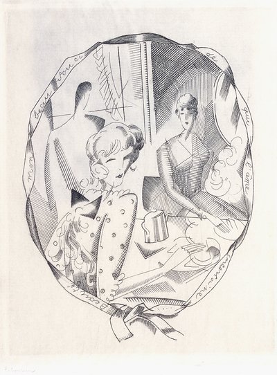 İki koket ve bir beyefendinin çizimi, 1920 by Jean Emile Laboureur