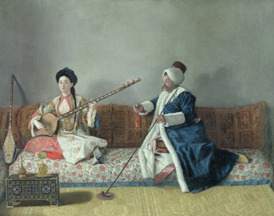 Mösyö Levett ve Matmazel Helene Glavany Türk Kostümlü by Jean Étienne Liotard