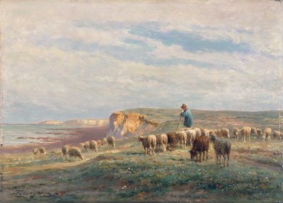 Bir koyun sürüsü (panelde yağ) by Jean Ferdinand Chaigneau