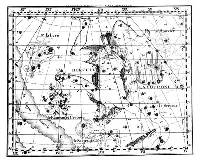 Herkül takımyıldızı merkezli astronomik harita, 1775 by Jean Fortin