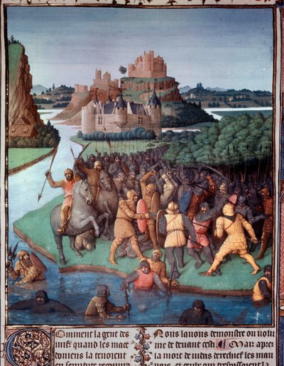 Yahudiler ve Makedonlar arasındaki savaş Jean Fouquet (1420-1481) tarafından “Eski Yahudilerin Kitabı”ndan (Yahudi Eski Eserleri) alınan minyatür 15. yüzyıl Paris, B.N. by Jean Fouquet