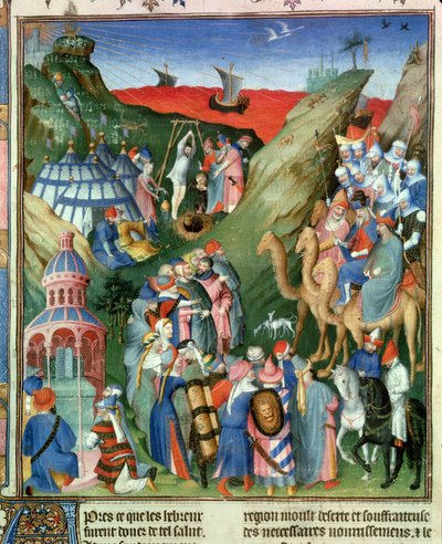 Fr 247 f.49 Cilt 1 Çöldeki İbraniler, 'Antiquites Judaiques'den bir çizim, c.1470 by Jean Fouquet