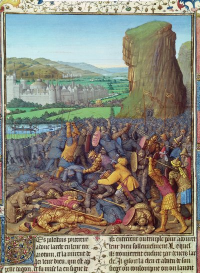 Bayan Fr 247 fol.110 İsraillilerin Filistinlere karşı kazandığı zafer, 'Antiquites Judaiques'den bir örnek, c.1470 by Jean Fouquet