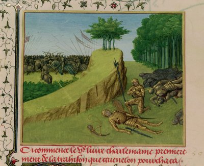 Ms Fr 6465 f.113 İmparator Charlemagne, Roncevaux Savaşı