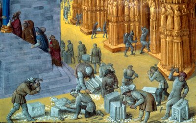 Kral Süleyman tarafından Kudüs tapınağının inşası, taş kesicileri temsil eden Detay. Jean Fouquet (1425-1481) tarafından resimlenen Josephus Flavius