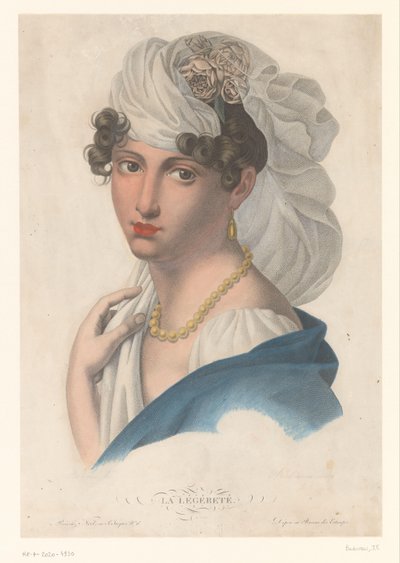 Altın küpeli, kolyeli ve beyaz duvaklı kadın La Légéreté (nesne üzerindeki başlık) by Jean Francois Badoureau