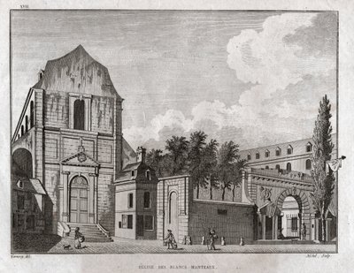 Blancs Coats Kilisesi, Paris. (gravür, yaklaşık 1780) by Jean Francois Garneray