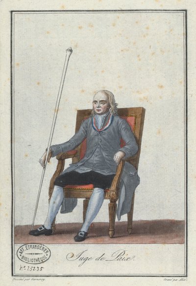 Adaletin Adaleti, Alix tarafından Fransız Directoire kostümleri üzerine bir kitaptan oyulmuş (renkli gravür) by Jean Francois Garneray