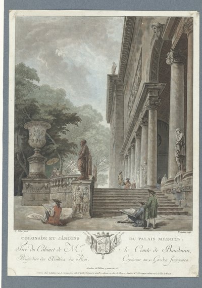 Villa Medici Colonade et jardins du Palais Medicis'in görünümü (nesne üzerindeki başlık) by Jean Francois Janinet