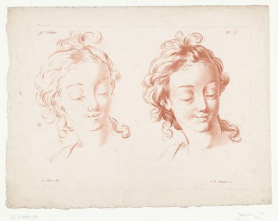 İki kadın kafası İnsan vücudunun bölümleriyle kompozisyonlar (dizi başlığı) IXe Cahier de Principes du Dessin d'après nature (dizi başlığı) by Jean Francois Janinet