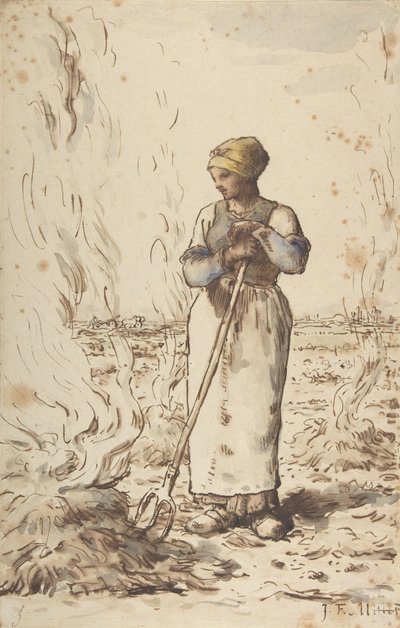 Ot Yakan Bir Kadın, 1830-75 by Jean Francois Millet