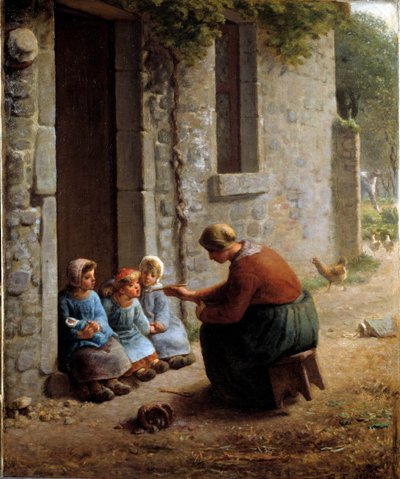 La becquee veya çocuklarını besleyen köylü. Jean Francois Millet