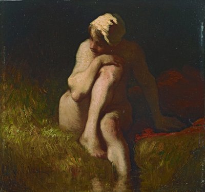 Bir dere kıyısında oturan çıplak köylü kız by Jean Francois Millet
