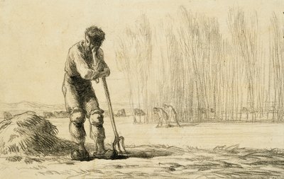 Direğe Yaslanmış Köylü, by Jean Francois Millet