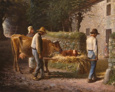 Köylüler Tarlada Doğmuş Bir Buzağıyı Eve Getiriyor, 1864. by Jean Francois Millet