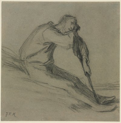 Bir Çapa üzerinde Oturan Köylü. by Jean Francois Millet