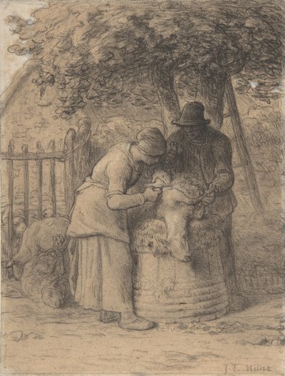 Bir Ağacın Altında Koyun Kırma, yaklaşık. 1854. by Jean Francois Millet