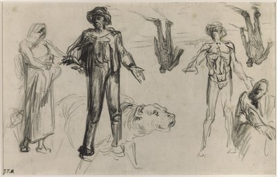 Studies for Harvesters Resting (conte crayon on paper) by Jean Francois Millet