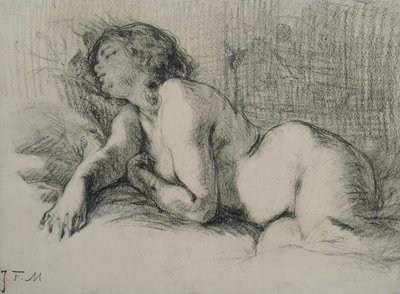 Yatan çıplak bir kadın çalışması (kağıt üzerinde kömür) by Jean Francois Millet