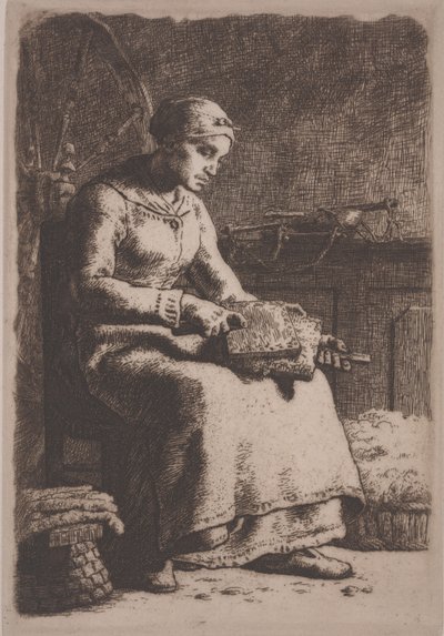 The Wool Carder, c.1856 (gravür) by Jean Francois Millet