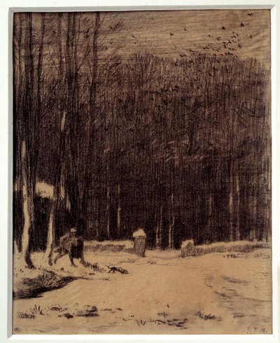 Barbizon ormanına giriş, kar efekti Jean Francois Millet (1814-1875) tarafından siyah karakalem Dim. 0,28 x 0,22 m Paris. Orsay Müzesi by Jean Francois Millet