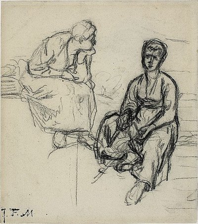 Oturan Köylü Kadının İki Çalışması (rekto); Şapka Takan Genç Bir Kızın Çalışması (verso) by Jean Francois Millet