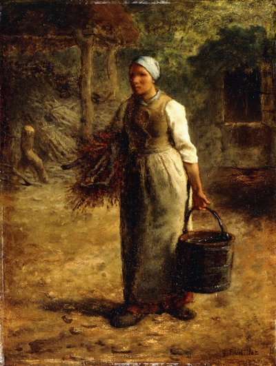 Yakacak Odun ve Kova Taşıyan Kadın, 1858-60 dolayları by Jean Francois Millet