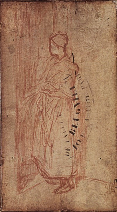 Raftan çarşaf alan genç kadın, 1850-52 dolayları by Jean Francois Millet