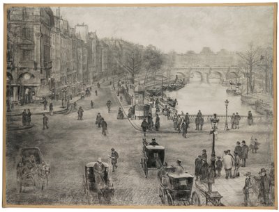 Paris, Place de Saint Michel, Quai des Grands Augustins ve ön planda Pont Saint Michel ve arka planda Pont Neuf ve Louvre ile, 1900 dolayları by Jean Francois Raffaelli