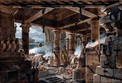 Architectural Fantasy: bir Mısır tapınağının iç görünümü - Architectural Fantasy - Jean Francois Thomas de Thomon tarafından bir Mısır tapınağının iç görünümü by Jean François Thomas de Thomon