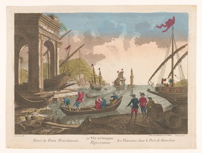 Rotterdam limanındaki tekne ve gemilerin görünümü 29. Vüe d'optique représentant les vaisseaux dans le port de Rotterdam (nesne üzerindeki başlık) by Jean François Daumont
