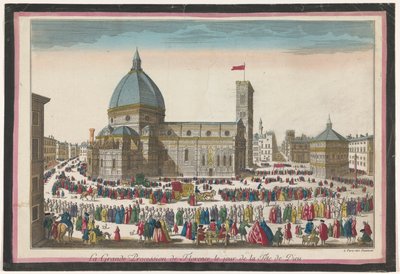 Corpus Christi La grande alayı de Floransa, le jour de la fête de Dieu (nesne üzerinde başlık) üzerinde bir alayı ile Floransa'daki Duomo'nun görünümü by Jean François Daumont