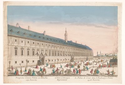 65. Viyana banliyösünde bir İmparatorluk Sarayı'nın görünümü. Vüe d'optique temsilcisi le palais de Cesar dans le faubourg ve Viyana appelle Favorita (nesne üzerindeki başlık) by Jean François Daumont