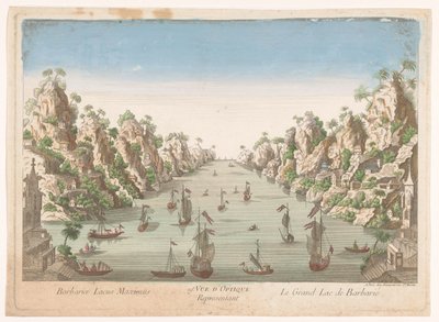 19. Hanoi'deki büyük gölün manzarası. Vüe d'optique temsilcisi le grand Lac de Barbarie (nesnedeki başlık) by Jean François Daumont