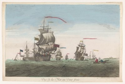 Rüzgarda gemiler ve tekneler ile deniz manzarası Vuë de la mer au vent frais (nesnedeki başlık) by Jean François Daumont