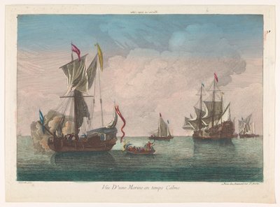 Sakin bir denizde gemiler ve tekneler ile deniz manzarası Marine en temps sakin (nesnedeki başlık) by Jean François Daumont