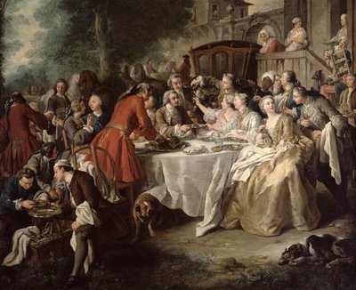 Av Öğle Yemeği, yemek yiyenlerin detayı, 1737 by Jean François de Troy