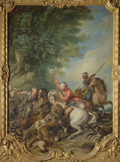 Türkler Av Aslanları (tuval üzerine yağlı boya) by Jean François de Troy