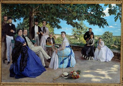Aile toplantısı: bir bahçede toplanmış bir Fransız burjuvazi ailesinin portresi. Soldan sağa: Jean Frederic Bazille, amcası Mösyö des Hours, annesi ve babası, kuzeni Pauline ve kocası Mösyö Teulon, teyzesi Madame des Hours ve by Jean Frederic Bazille