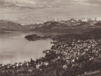 İsviçre: Zürih Gölü, Horgen, Au ve Alpler (s/b fotoğraf) by Jean Gaberell
