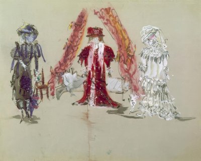 Prömiyer için figürinlerle sahne tasarımı by Jean Giraudox