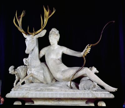Diana bir geyiğe binmiş (mermer ve bronz) (ayrıca bkz. 148837) by Jean Goujon