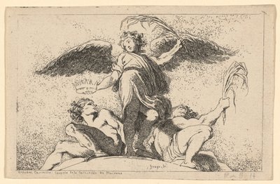 Avuç içi ve taç tutan melek by Jean Honoré Fragonard after Annibale Carracci