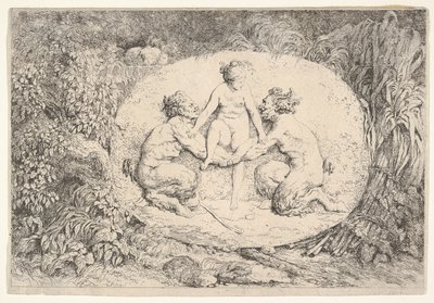 İki Satyr Tarafından Desteklenen Peri, 1763. by Jean Honore Fragonard
