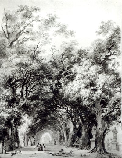 Gölgeli sokak, c.1773-74 (kağıt üzerinde sepya yıkama) by Jean Honore Fragonard