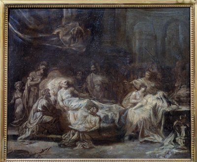 Will Ailesi, iradesini dikte eden ıstırap çeken yaşlı bir adam etrafında yeniden bir araya geldi. Jean Baptiste Fragonard (1732-1806) tarafından hazırlanan hazırlık çizimi 18. yüzyıl Reims, Musee des Beaux Arts by Jean Honore Fragonard