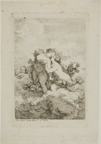 Bir Bulutun Üzerinde İki Kadın Figürü by Jean Honore Fragonard