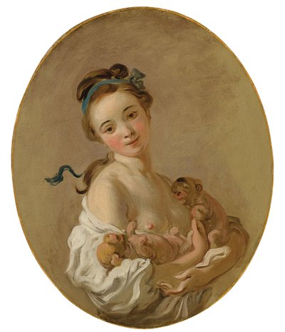 İki Yavru Tutarak Genç Kız, 1770 dolayları by Jean Honore Fragonard