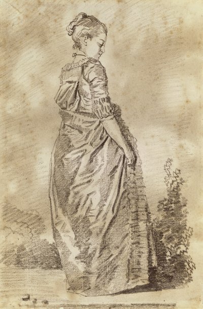 Yürüyen genç kadın (kağıt üzerinde kırmızı tebeşir) by Jean Honore Fragonard